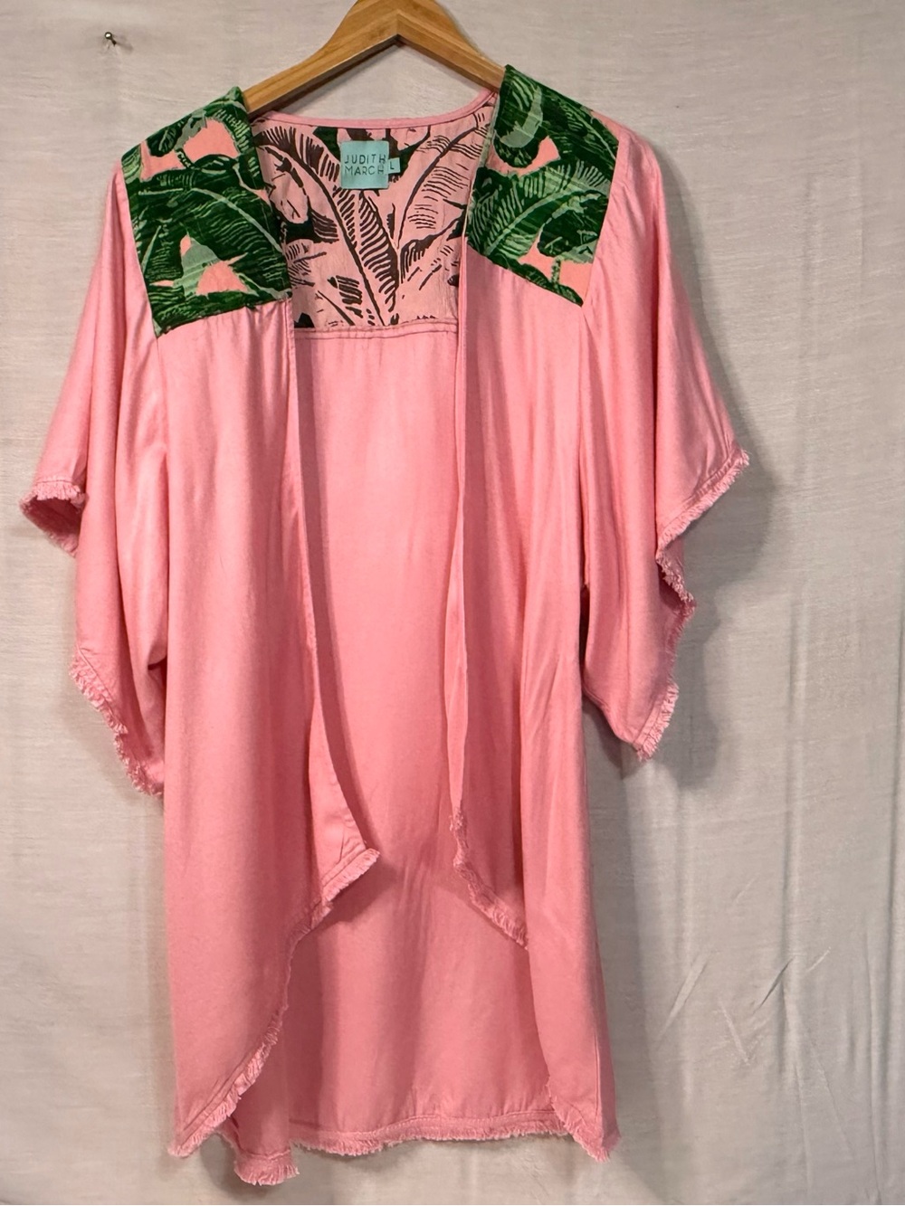 Judith March Pink Tropical Palm Print Kimono Cardigan L